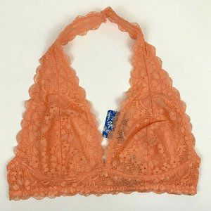 Intimately Free People Galloon Lace Halter Bralette Bra Light Orange Size L NWT
